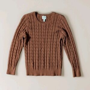 St. John's Bay Womens Cable Knit Crewneck Sweater Large Fall Preppy Honey Ginger